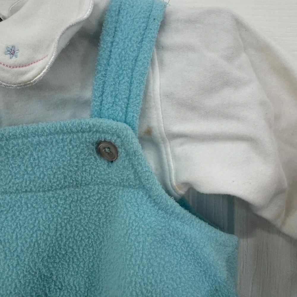 Vintage OshKosh‎ B'Gosh Overall Dress Floral Baby Blue Ruffle Top Long Sleeve